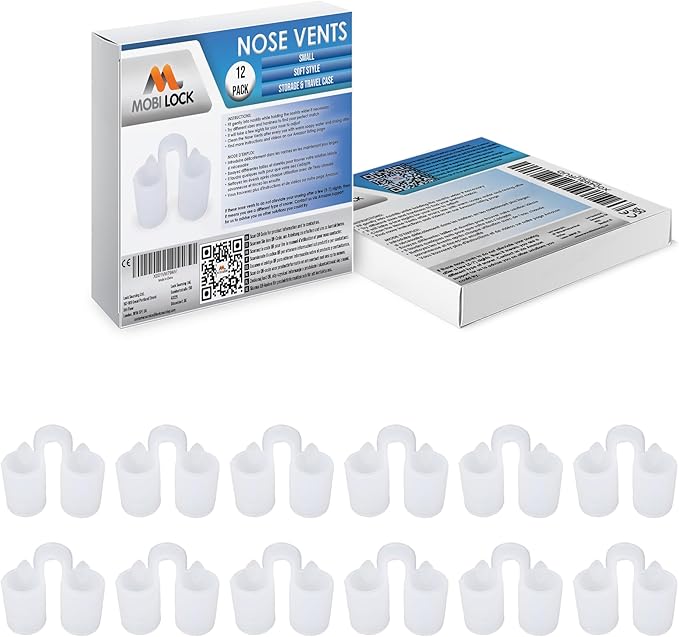 Nose Vent Sinus Relief (Pack of 12 Small Size) Soft Vents - A Simple Solution for Nasal Snorers - Reusable Snoring Device to Enjoy a Peaceful Night's Sleep - by Mobi Lock