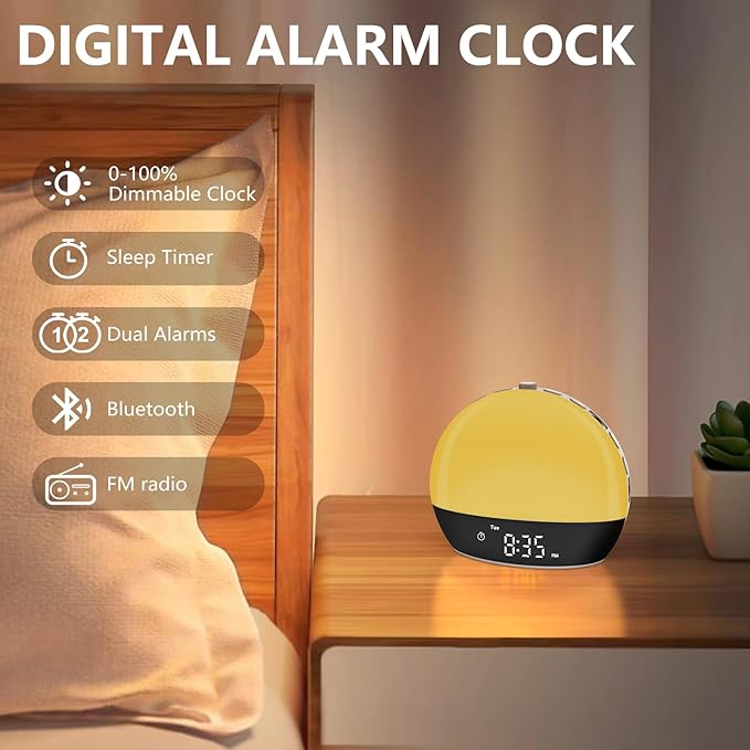 Sunrise Alarm Clock Sound Machine, Alarm Clocks for Bedrooms, 18 Dimmable Night Light, 25 Sleep Sounds, White Noise Machine for Baby, Adults, Wake Up Light Alarm Clock for Heavy Sleepers, Kids