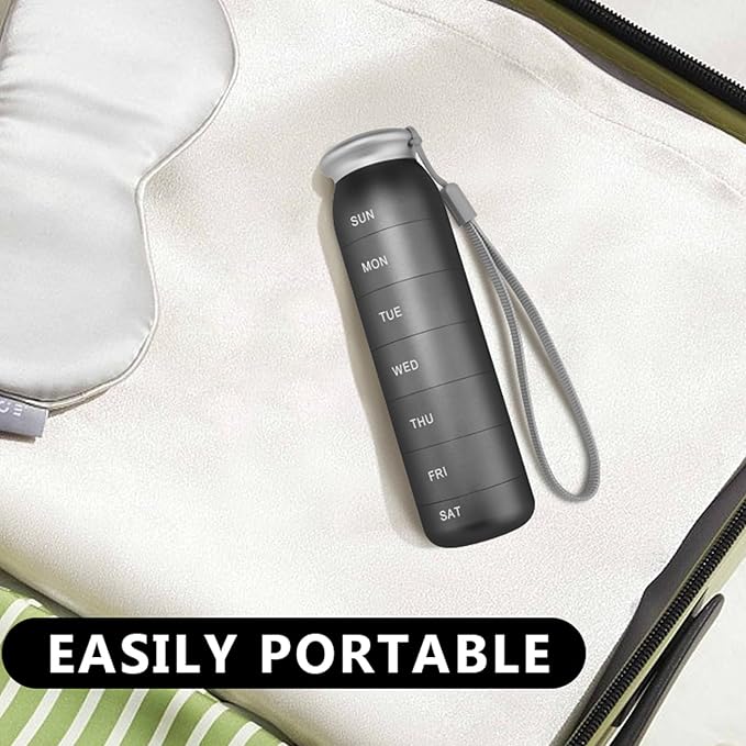 Weekly Pill Organizer, Portable Travel 7 Day, Waterproof Container, Large, Aluminum, Metal, Hold Vitamins, Cod Liver Oil, Supplements and Medications (Black)