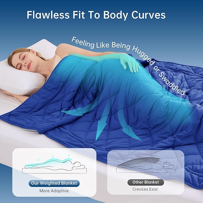 OMYSTYLE Weighted Blanket for Adults (15lbs, 60''x80'') - Queen Size Heavy Throw Blanket, Breathable and Cooling Microfiber Material with Premium Glass Bead for All Season Use, Machine Washable, Blue