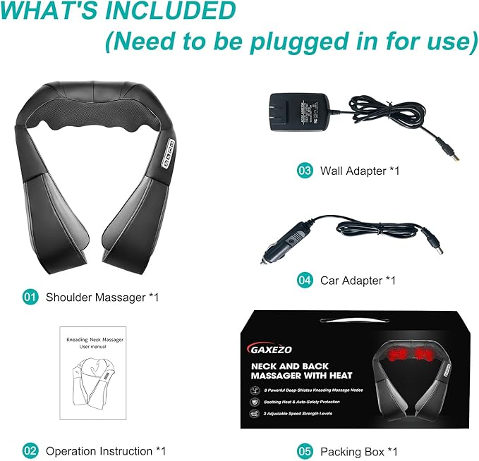 Shiatsu Back and Neck Massager with Heat, Deep Tissue Kneading Back Massager for Pain Relief