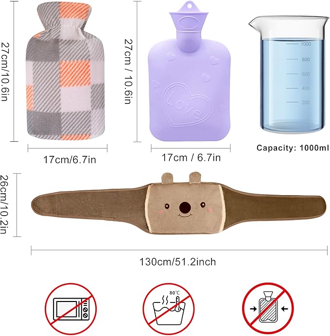 Hot Water Bag,Hot Water Bottle Rubber Warm Water Bag Pouch with Soft Waist Cover for Neck and Shoulder, Back,Hand, Legs, Waist Warm