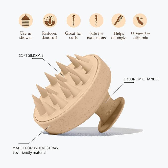 Scalp Massager Shampoo Brush for Hair Growth & Stress Relief | Soft Silicone Scalp Scrubber for Deep Cleansing & Exfoliation (Beige)