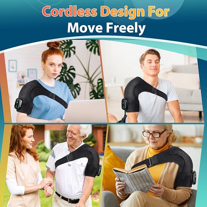 Cordless Shoulder Heating Pad with Massage, Shoulder Massager for Pain Relief, Heated Shoulder Wrap, Rotator Cuff Relief, Heating Pad for Shoulder, Fits for Men and Women