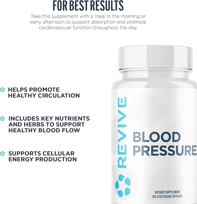 Revive MD Blood Pressure Support Supplement - Supports Heart and Circulatory Health, Energy & Daily Wellness - Magnesium, Potassium, Folic Acid & Garlic Formula (180 Vegetarian Capsules, 60 Servings)