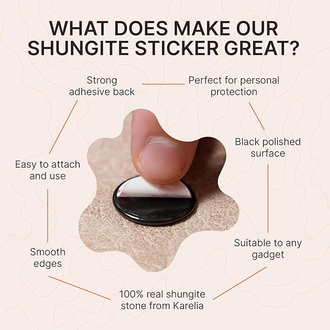 Protection Shungite Stickers 9 pcs for Cell Phone Case Tablet Laptop Computer | Polished Round Plates with Fullerenes | Authentic Shungite Stones Shield for Gadgets S569