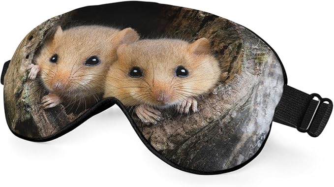 Brown Rat Dormouse Sleep Eye Mask Eye Cover Cute Animal Tree Nest Silk Eye Mask for Sleeping with Adjustable Strap for Travel Nap Shift Work Office