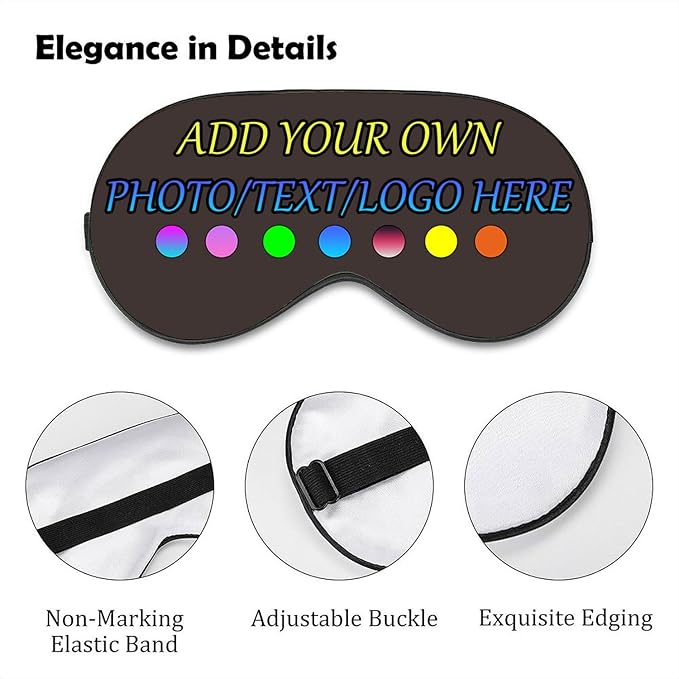 Personalized Eye Mask, Custom Eyeshade Blindfold Add Your Design Image Text Customized Eye Cover with Adjustable Strap for Sleeping Travel Work Naps Blocks Light, Taupe