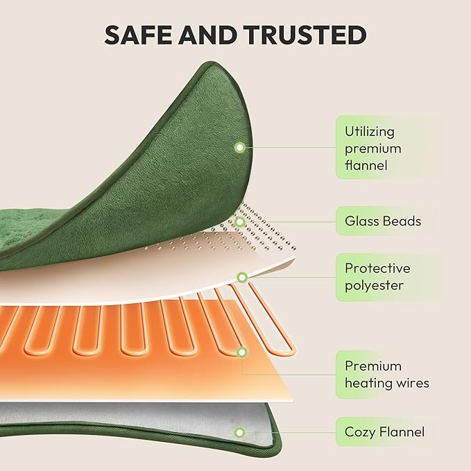 GOTCOZY Weighted Heating Pad 12"X24" - Electric Heat Pad for Back Neck Shoulder Pain Relief,6 Heat Settings,3H Auto Shut Off, Birthday Gifts for Women Men, Dad, Mom (Sage Green)