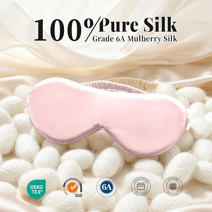 THXSILK 6A+ Grade 25 Momme Silk Sleep Mask, 100% Mulberry Blackout Eye Mask for Sleeping, Soft Lightweight Silk Eye Cover for Women, Men, Travel, Nap, Airplane(4.7×27.5inches, Charming Pink)