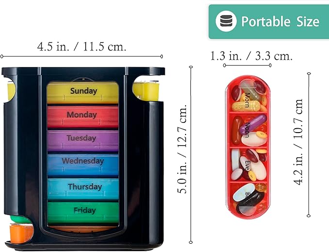 Drawer (7-Day) Pill Case, Weekly Medicine Planner, Vitamin Organizer, 4 Times a Day,Travel Medicine Pill Organizer Portable Large Compartment to Hold Medicine, Vitamin and, Clear Lids(Black)