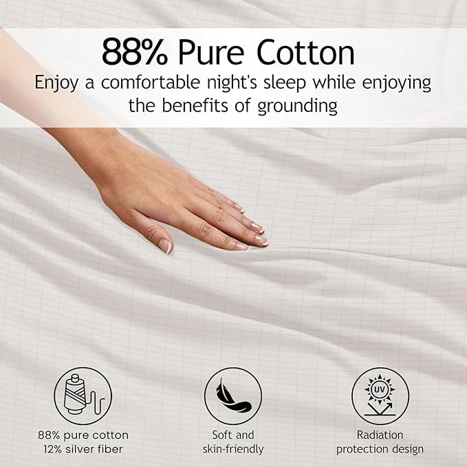Grounding Sheets California King,12% Pure Silver,Grounded Bed Sheet,Grounding Fitted Sheet with Deep Pockets,Improved Sleep,Earth Connecting Bedding (Beige,California King)