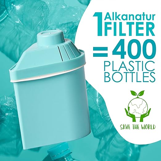 Alkanatur Drops Low Emission Water Filter Pitcher - Hydrogenates + Ionizes + Provides Magnesium Removes Chlorine, Metals, Fluorides, Microplastics, and More - Certified UNE 149101:2015