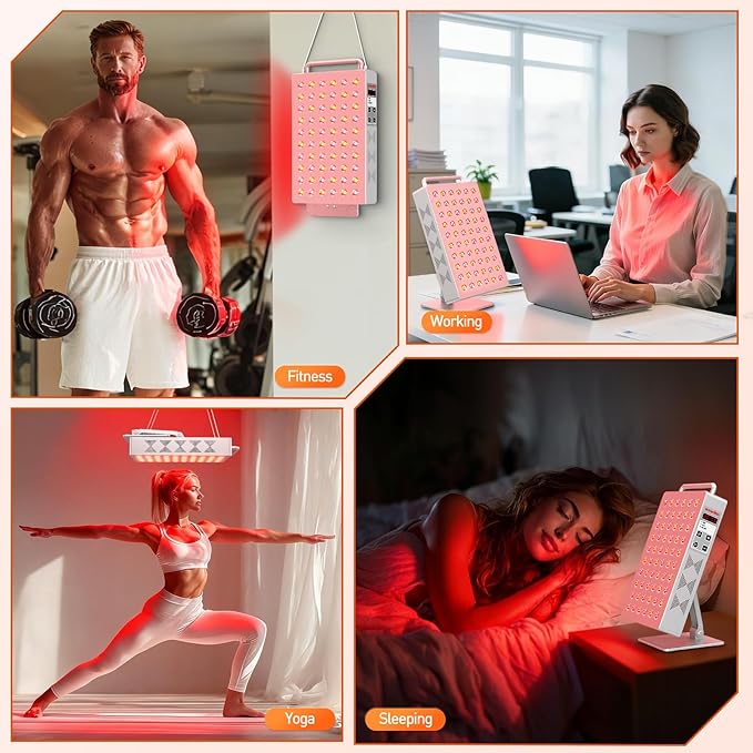 Red Light Therapy Panel 5 Wavement 60 Dual Chip LEDs 630+660+810+830+850nm Red and Near Infrared Lamp Therapy Device 100W with Timer & Stand for Body Pain Relief Face Skin Health Sleep White