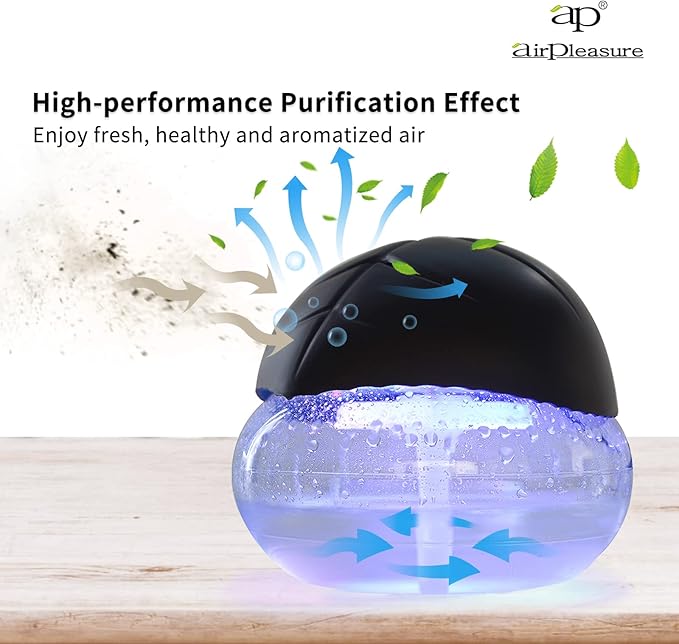 Water Based Air Purifier with Essential Oil Diffuser Pack, Air Washer with 7 Color LED Night Light, Air Revitalizer Includes 6x10ml Essential Oil Aroma Diffuser for Home, Office, Pet