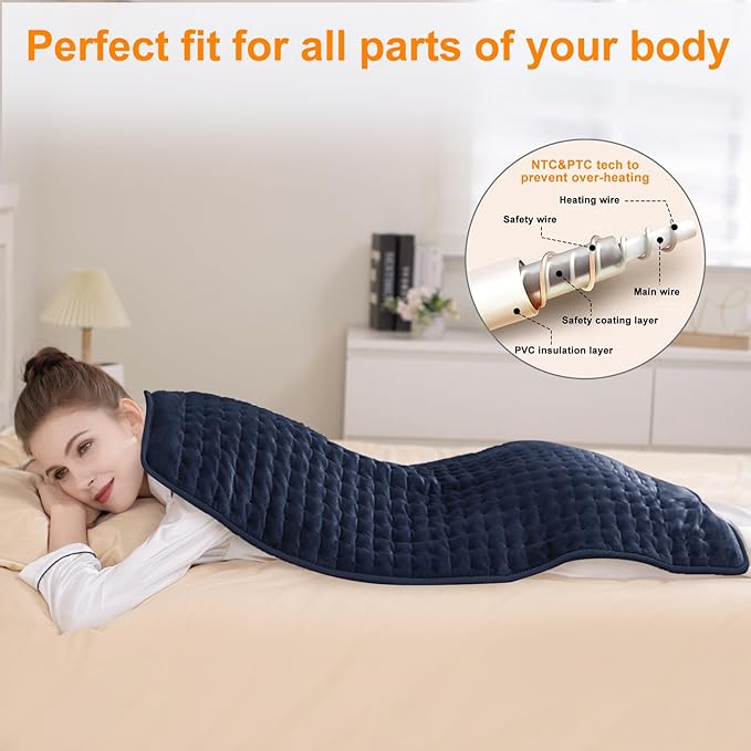 Deepsoon Heating Pad,Electric Heating Pads for Back,Neck,Abdomen,Moist Heating Pad for Shoulder,Knee,Arms,Legs,Dry/Moist Heat & Auto Shut Off,Christmas Gifts for Men and Women,Navy Blue,40x20 Inch