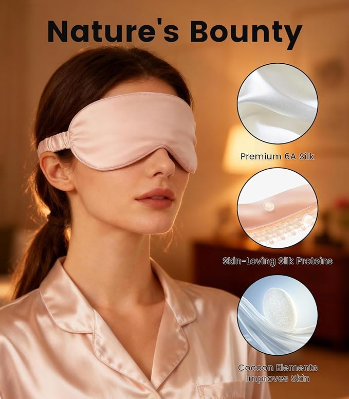 Formé & Found Luxury Silk Sleep Mask, 100% 6A Mulberry Silk Eye Mask for Sleeping, 22 Momme Weighted Sleep Mask for Men & Women, Eye Mask for Sleep, Blackout Sleeping Mask（Pink）