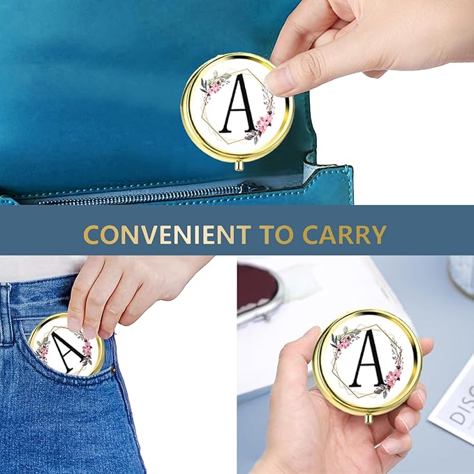 Small Pill Box for Purse Pocket, Personalized Small Pill Case 3 Compartment, Monogrammed Cute Pill Organizer, Gift for Women Teen Girls, Travel Mini Jewelry Box,Earring Holder Organizer