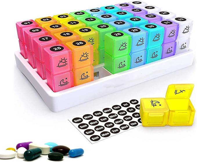 Monthly Pill Case 2 Times A Day, Daily Pill Box Organizer Large Capacity Pill Holder Morning and Night, Portable Bpa Free Food Grade Pill Holder for Vitamins, Supplements, Medication