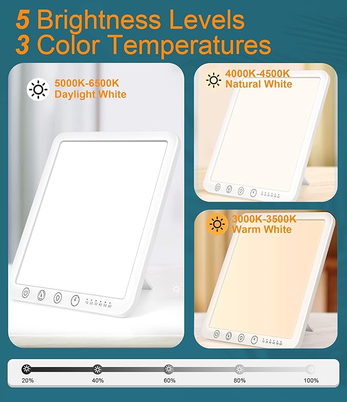 Light Therapy Lamp - 15,000 Lux UV-Free Therapy Light with 3 Color Temperatures and 6 Timer Settings, Touch Control Happy Lamp for Home/Office Use to Lift Mood