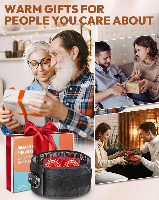Red Light Therapy Belt for Body, Cordless Infrared Light Therapy Belt with Heating Vibration Massage, Portable Lower Back Massager for Back Shoulder Waist Red Light Therapy Wrap (Black)