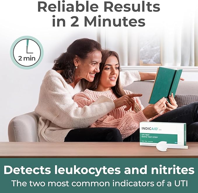 INDICAID UTI Test Strips for Home Use | Detects 2 Markers of Leukocytes & Nitrites | Accurate Results in 2 Minutes | Urinary Tract Infection Testing Know Why to Guide Your Next Step