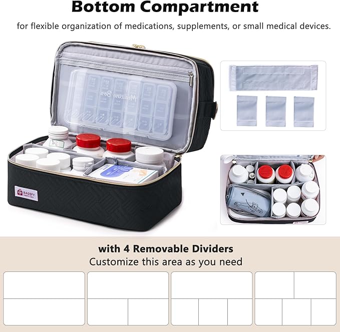 BAGSFY Travel Medicine Bag Organizer with 7-Day Pill Organizer, AM & PM Pill Box, Medication Storage, First Aid Kit Case