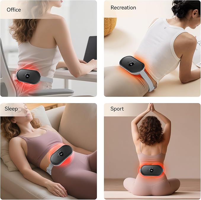 Portable Heating Pad for Period Cramps Relief Vibrating Menstrual Heating Belt for Women, Fast Heat with 7 Heat Levels and 7 Modes for Menstrual, Pain Relief for Back & Stomach-Black