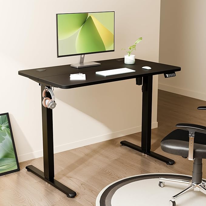 ERGOMAKER Electric Standing Desk, 39.4" x 23.6" Height Adjustable Sit Stand Desk with Splice Board for Home Office, Computer Desk Memory Preset (Black Frame, Black Desktop)