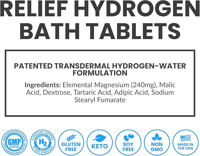 DRINK HRW Hydrogen Bath Bomb Tablets: Muscle Relief & Recovery, Magnesium Soak for Relaxation, Natural Pain Relief, Therapeutic Bath Bombs Post Workout (60 Count)