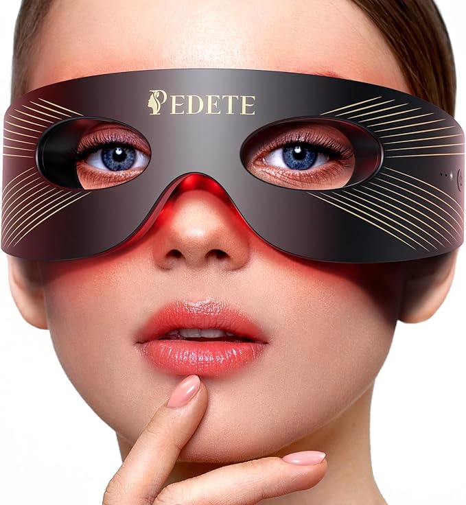Red Light Therapy for Eyes, 3 Modes Under-Eye Red Light Eye Mask, Eye Massager for Fine Lines Eye Bags and Dark Circles for Men Women(Black)