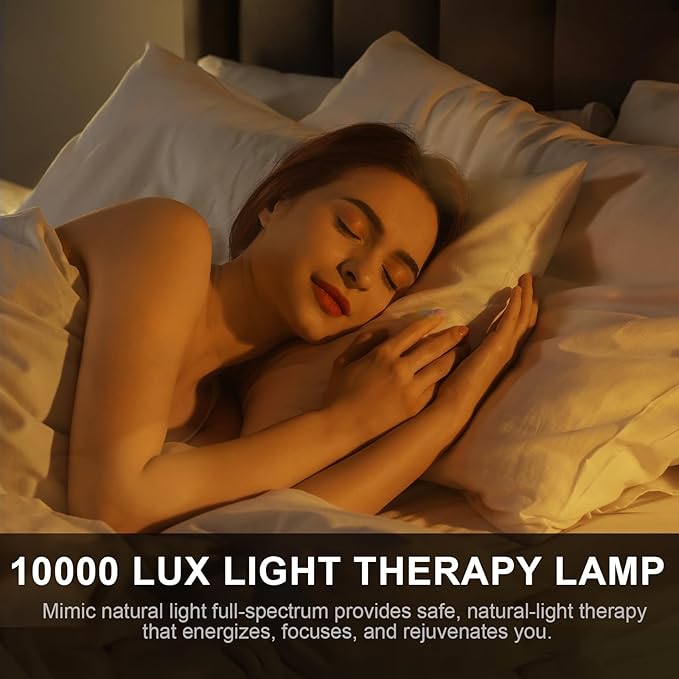 Light Therapy Lamp, UV-Free Happy Lamp 10000 Lux Desk Sun Lamp with Timing Mode & 6 Brightness & 3 Colors for Bedroom/Reading/Studying, Black