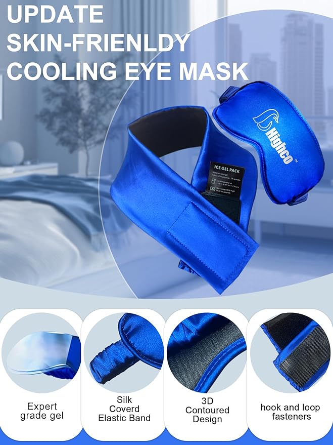2PCS Cooling Eye Mask and Neck Ice Wrap,Cold Gel Eye Ice Pack for Sleep,Cooling Mask for Eyes,Reusable Ice Eye Patch Cold Compress for Puffy Eyes,Headache,Dark Circles,Migraines Relief,Blue