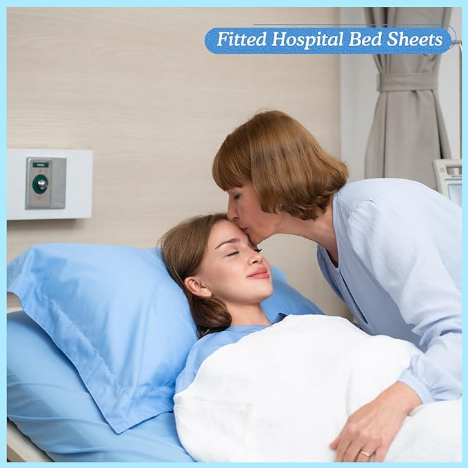 Moukeren 3 Pcs Hospital Bed Sheets Set Deep Pocket Fitted Sheet 36 with Elastic All Around Easy Care Knitted Jersey for Home/Nursing Home (Blue)