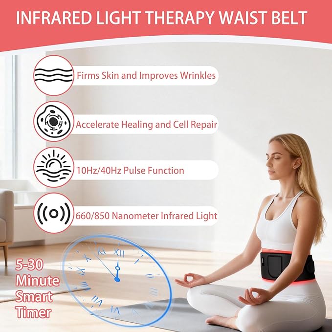 Red Light Therapy Belt with 105 LEDs, 51”x 7” 660nm & 850nm Red Light Therapy for Body, Wired & Wireless Controller with Timer and Intensity Adjustable for Body Waist Back Shoulder Leg Knee (Black)