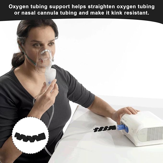 10 Pack Oxygen Tube Support Crimp Straightener for Portable Oxygen Concentrator, Oxygen Tubing Support for Oxygen Tank Oxygen Hose Nasal Cannula Oxygen Accessories (Black)
