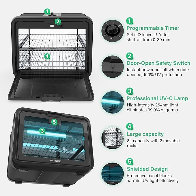 KING&DUKE 8-Liter UV Cabinet with UV Light, Large Capacity Storage Box for Hair Salon Tools, Manicure Sets, Smartphones, and Home Use