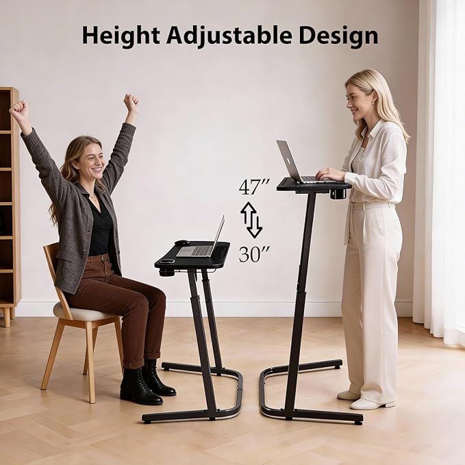 VTORY Treadmill Desk – Adjustable Desk for Walking Pad, Stable & Heavy-Duty Height 30"-47", Portable Walking Pad Desk Table Stand for Home Office & Work with Installation Guide (Black)