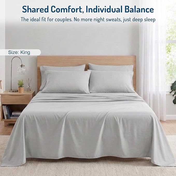 Degrees of Comfort Coolmax® Cooling Bed Sheets King Size with 18" Extra Deep Pocket, Moisture Wicking Cold Sheet Set for Hot Sleepers and Night Sweats, Cozy for All Seasons, Light Grey 4 Pieces