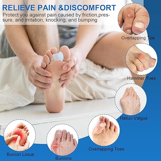 Pack of 10 Toe Spacers for Overlapping Toes, Gel Toe Separators for Men and Women, Correcting Bunions, Bunion Relief, Big Toe Alignment, Hammer Toe Straightener, Corrector and Spacer(Transparent)