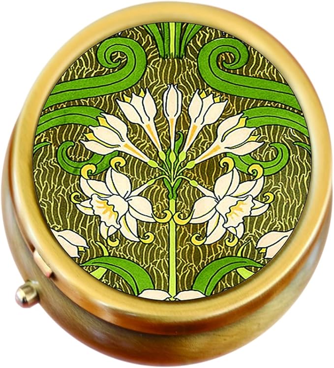 NewCharms Art Nouveau Flowers Brass 3-Compartment Pill Box