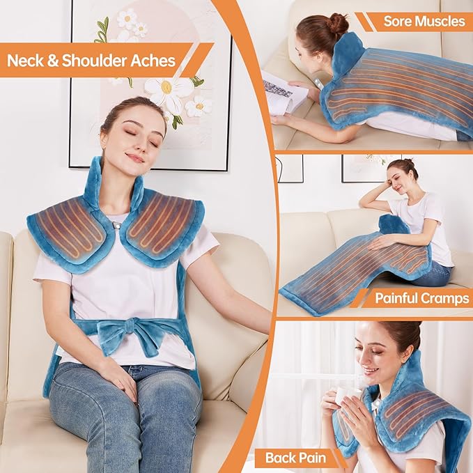 Electric Heating Pad for Back, Neck & Shoulders – 25"x37" Large Weighted Heating Pad for Full Body Pain Relief & Muscle Relaxation – 5 Temps, 4 Timers, Auto Shut-Off – Gifts for Women, Men, Mom & Dad