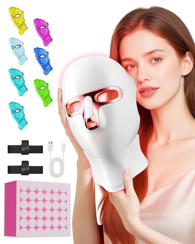 Red Light Therapy for Face - LED Light Therapy Mask Skin Care, Cordless LED Face & Neck Mask with Red & Infrared Lights Wavelength, USB C Rechargeable for Home Use, Working, Travel, Yoga