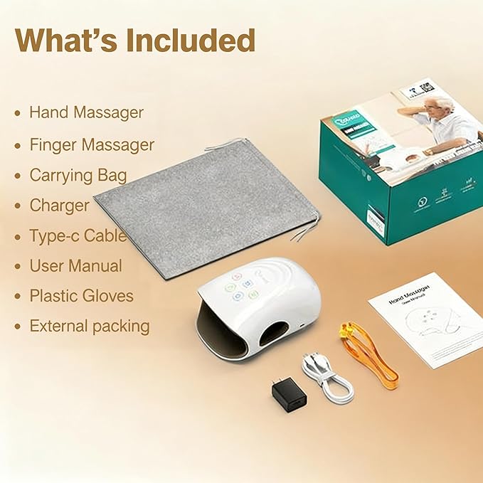 cotsoco Hand Massager with Heat and Compression for Arthritis and Carpal Tunnel, Birthday Gifts for Women Mom Men,White, Gift for Birthday (Coloured Ribbon & Gift Box)