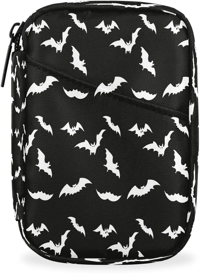 Black White Bat Travel Pill Organizer Box Weekly Portable Pill Case Daily Pills 7 Day Small Birth Control Pills Container Removable Compartments for Medicine Vitamins Fish Oil