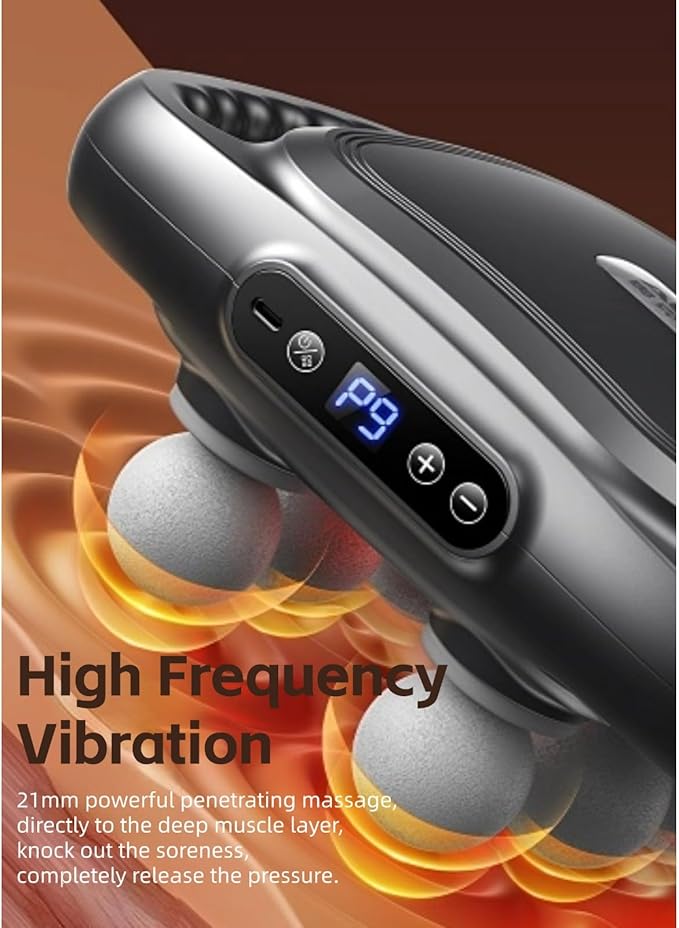 Yoidesu Massage Gun, Muscle Relaxation Massager High Frequency Vibration, 6 Head 9 Modes Back Massager for Pain Relief in Back, Leg, Neck, Shoulder and Body, Gift for Mothers Fathers