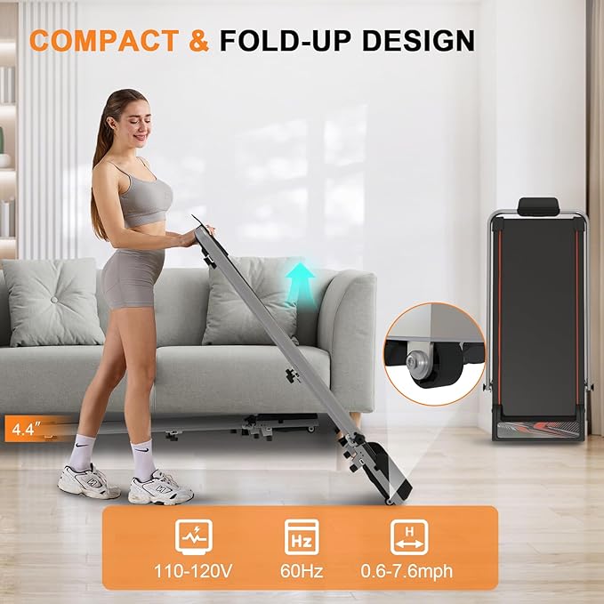 Treadmill with Handles, 2.5HP Walking Pad Treadmills with Handle Bar, Under Desk Treadmill with Remote Control LED Display, Electric Treadmills for Home Small, 270LBS Capacity