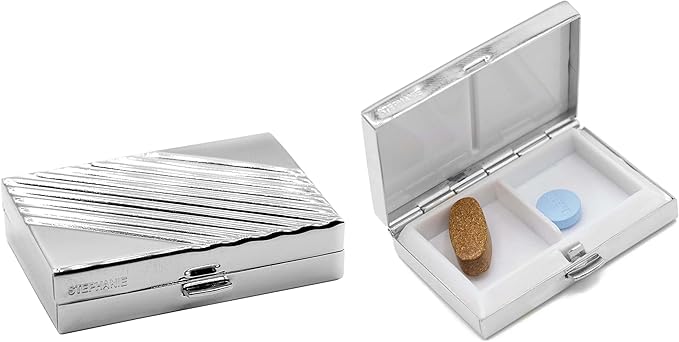 Set of 2 Rectangular-Shaped Pocket Purse Pill Box & Organizer with Dual Compartments (Silver Rays)