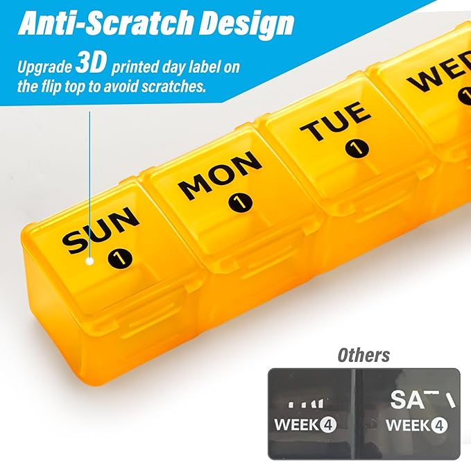 XL Large Monthly Pill Organizer 4 Weeks, 28 Day Pill Organizer Weekly, Big Compartment with Travel Case, 7 Day Pill Dispenser 4 Times a Day, Medicine Organizer Box for Vitamin, Fish Oil （Black）