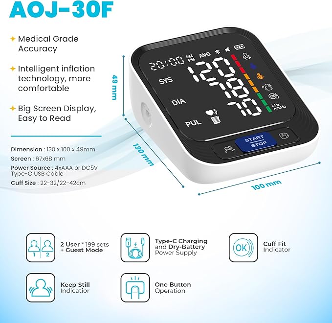 Blood Pressure Monitor - Automatic Blood Pressure Machine for Home Use - Large Color Screen and Large Adjustable Cuff for Reliable Readings